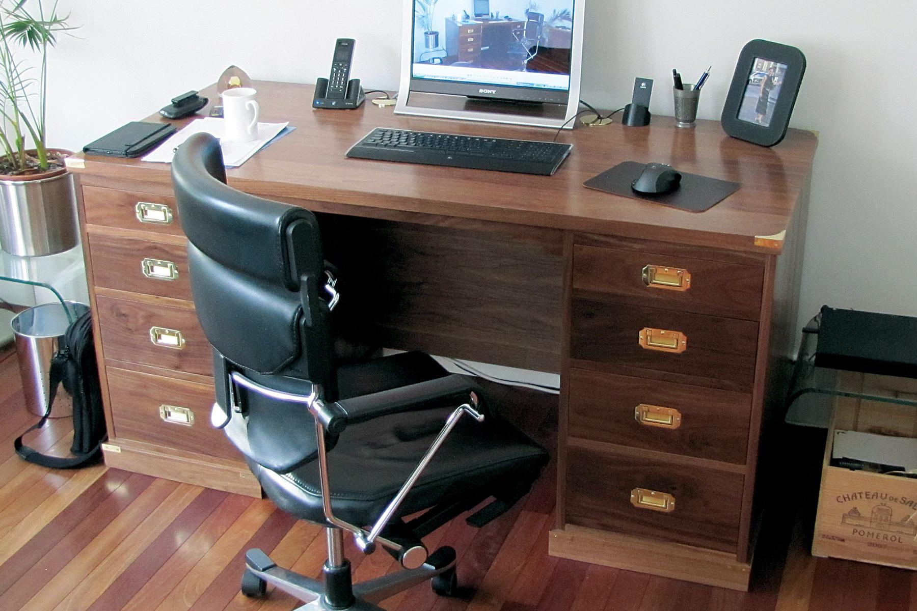Walnut campaign style office furniture