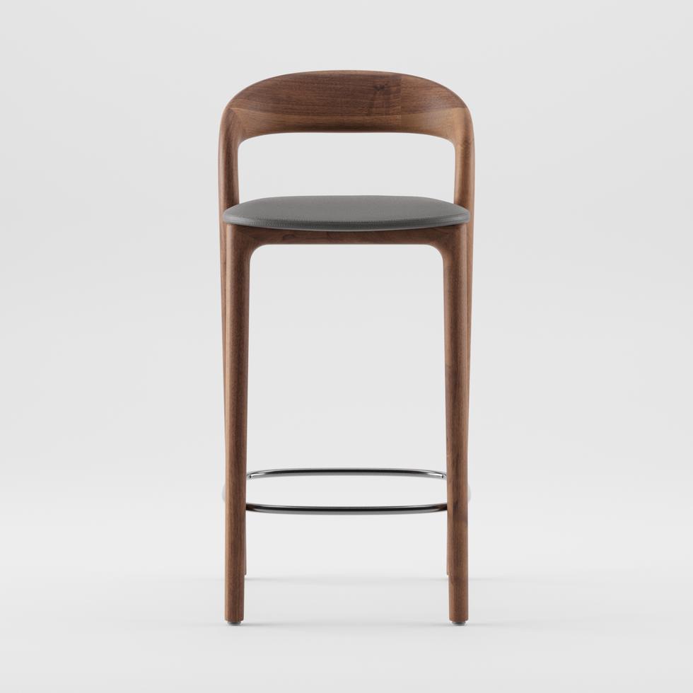 Artisan Neva Light Bar Chair shown in walnut with stainless steel footrest