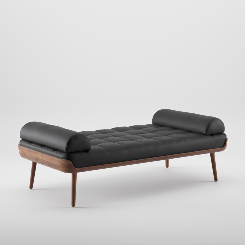 Artisan Thor Daybed shown in walnut and leather upholstery