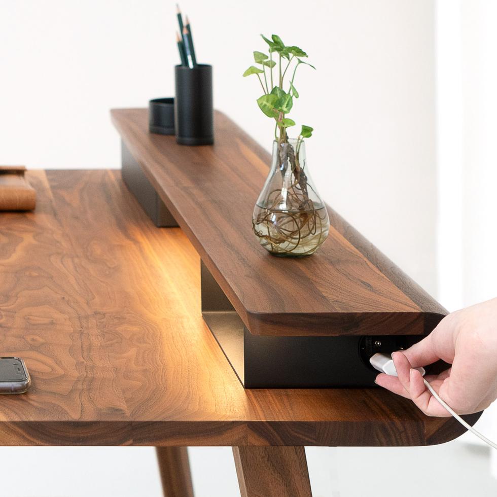 Rodam Arkus Secretary Desk shown in walnut with lighting option